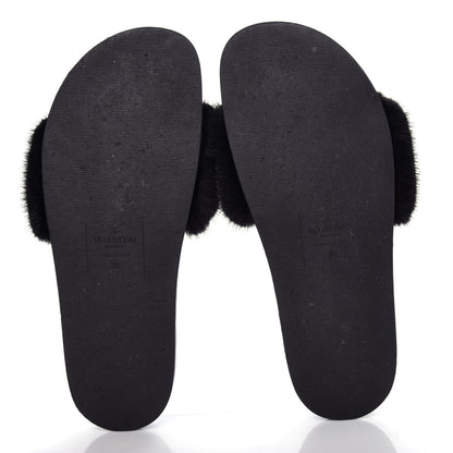 Valentino Garavani Mink Fur Rockstud Slide Sandals 39 Black 6 of 10