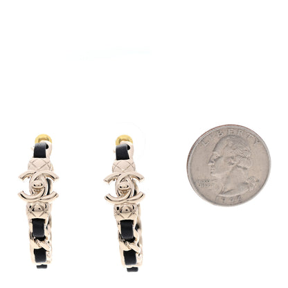 Chanel Metal Lambskin Quilted CC Turnlock Chain Hoop Earrings Gold Black 2 of 5