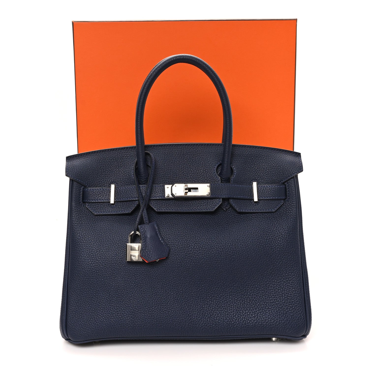 Hermes Togo Birkin Verso 30 Bleu Nuit Orange Poppy 12 of 12