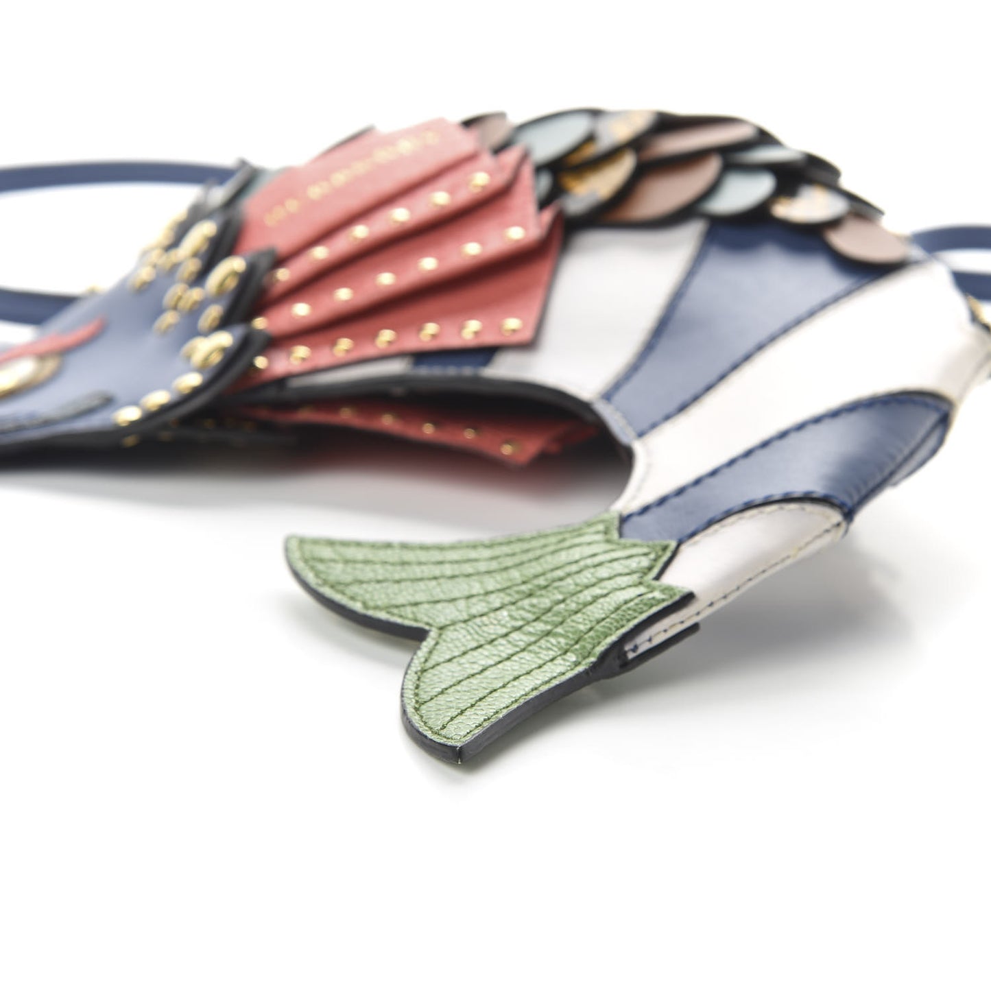 Calfskin Embossed Snakeskin Fish Shoulder Bag Dark Cobalt