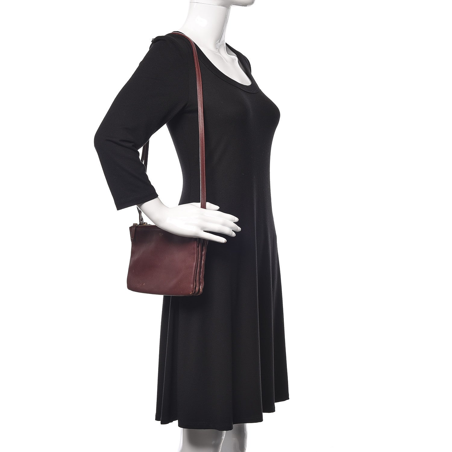 Celine Lambskin Small Trio Crossbody Bag Burgundy 2 of 13