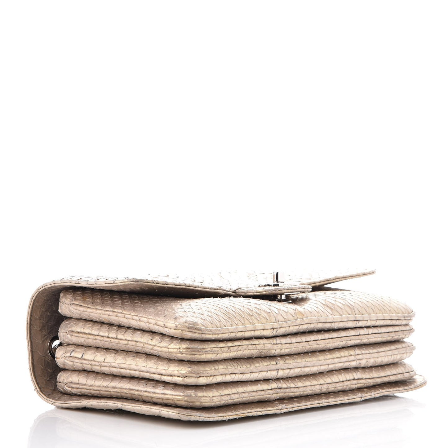 Iridescent Python Quilted Medium Clam Pocket Flap Gold