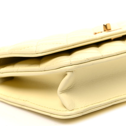 Chanel Lambskin Quilted CC Camellia Crush Wallet on Chain WOC Light Yellow 9 of 10