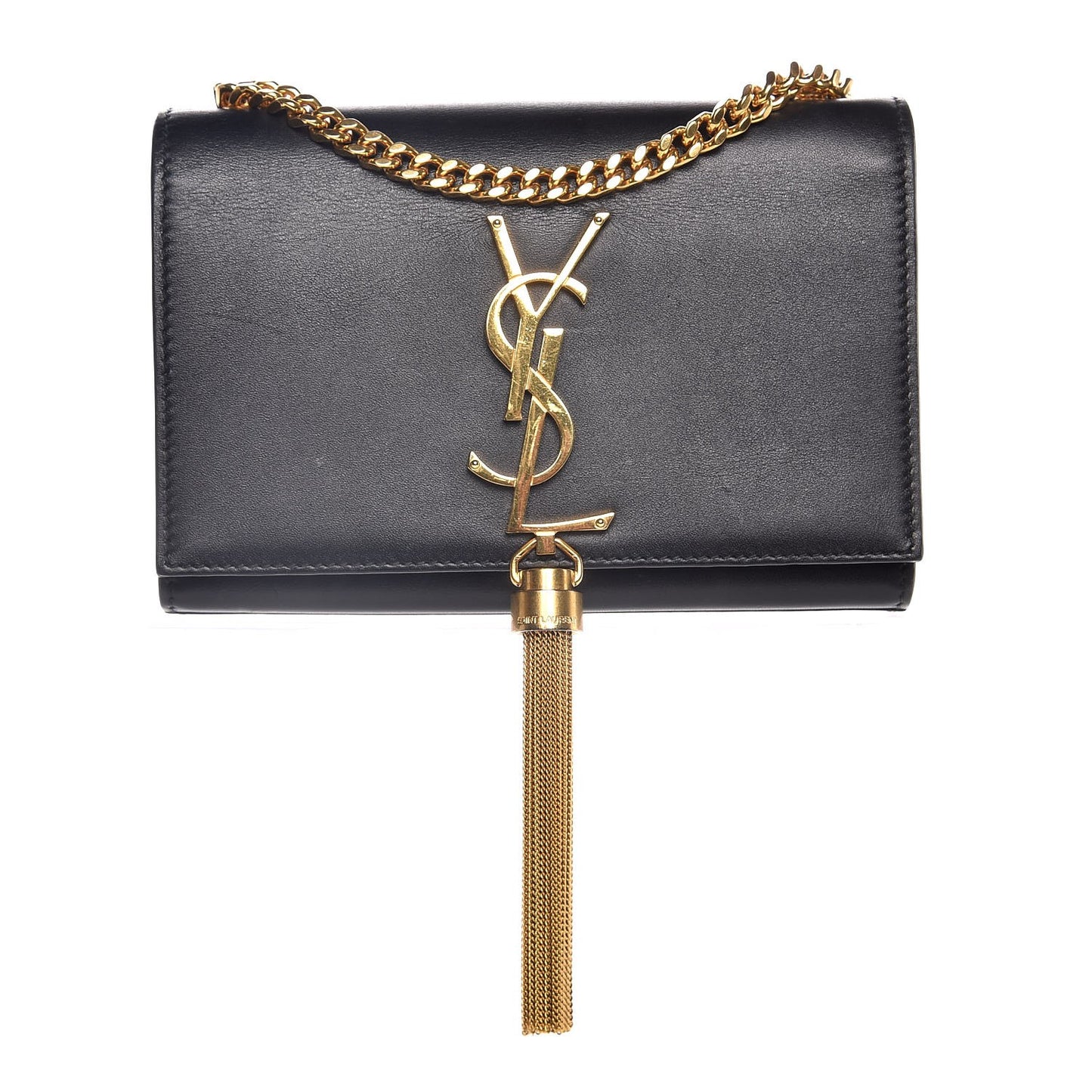 Calfskin Small Classic Monogram Kate Tassel Satchel Black