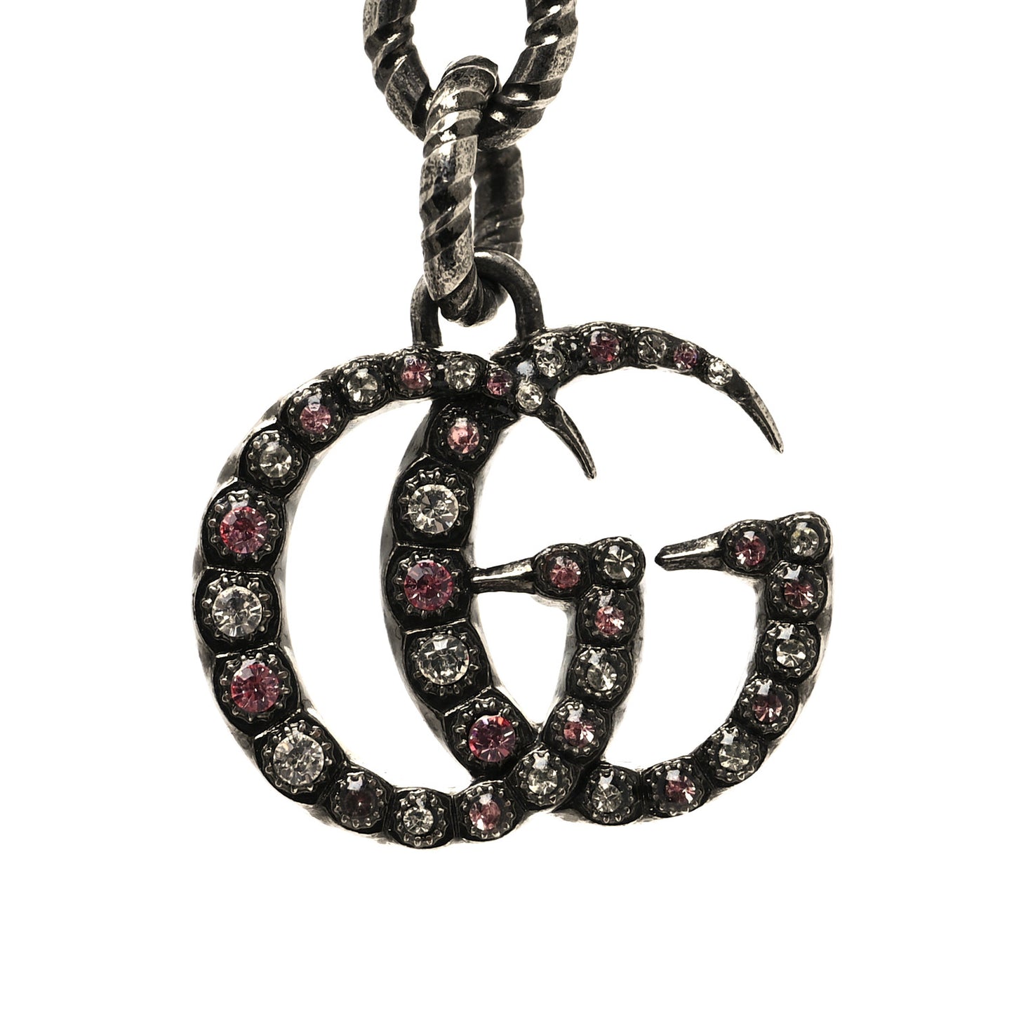 Crystal Embellished Necklace Pink Aged Silver