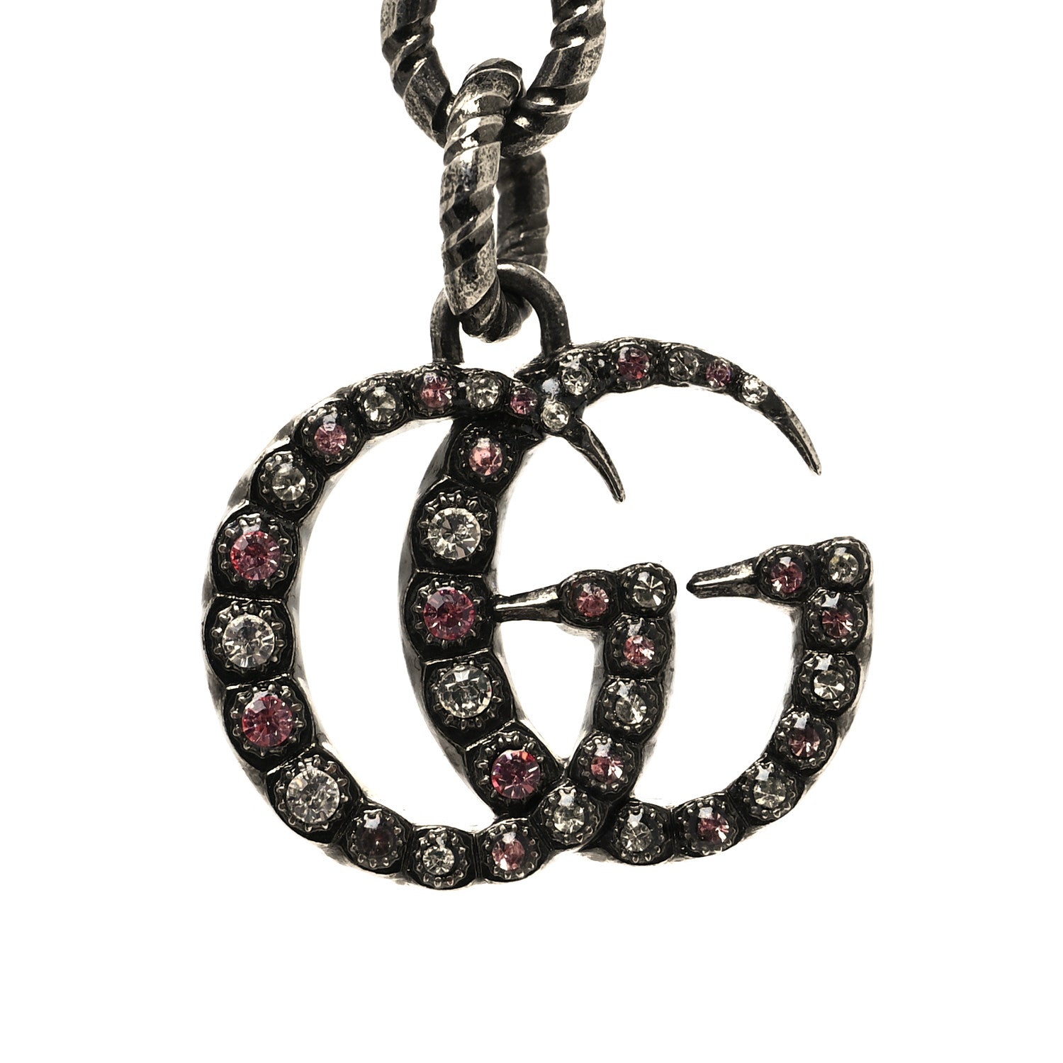 Gucci Crystal Embellished Necklace Pink Aged Silver 5 of 5