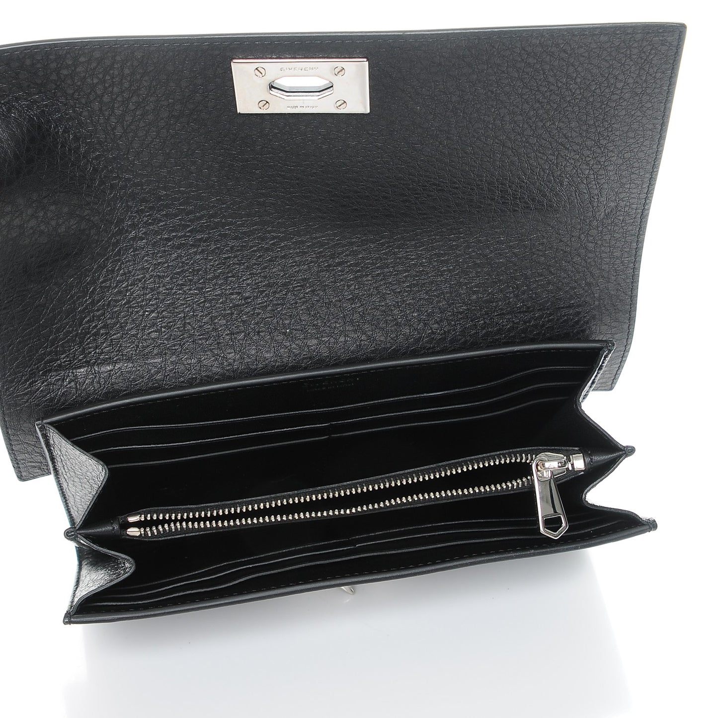 Grained Calfskin Shark Lock Long Flap Wallet Black