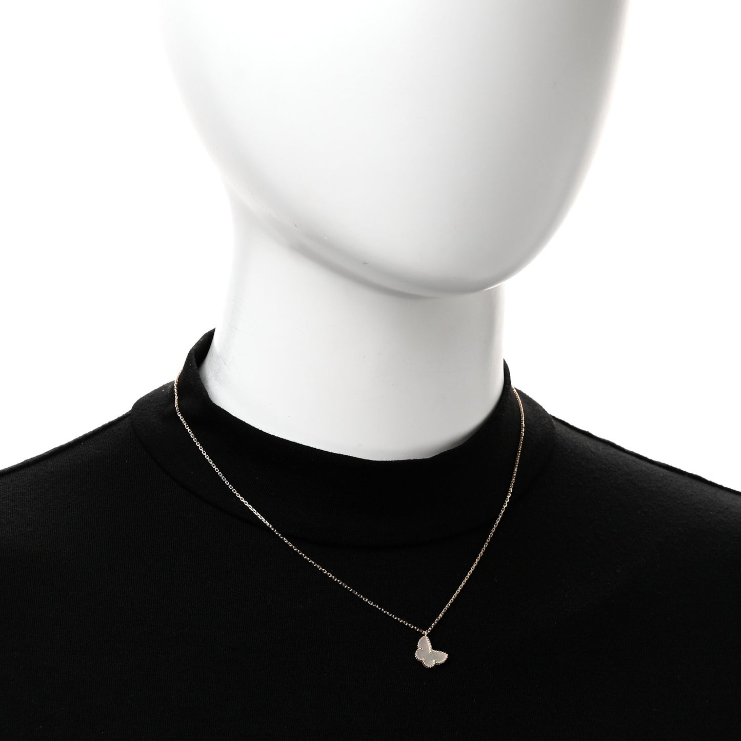 18K Yellow Gold Mother of Pearl Sweet Alhambra Butterfly Pendant Necklace