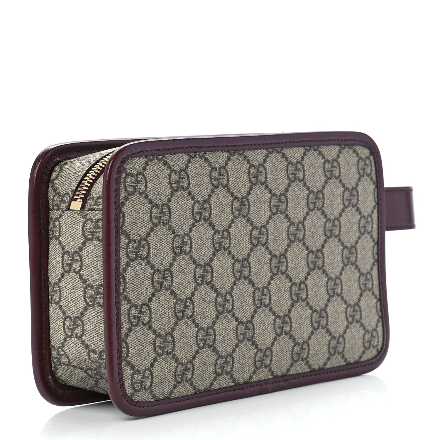 Gucci GG Supreme Monogram Textured Calfskin Retro Interlocking G Travel Pouch Beige Ebony Burgundy 2 of 11