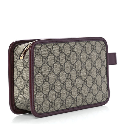 Gucci GG Supreme Monogram Textured Calfskin Retro Interlocking G Travel Pouch Beige Ebony Burgundy 2 of 11