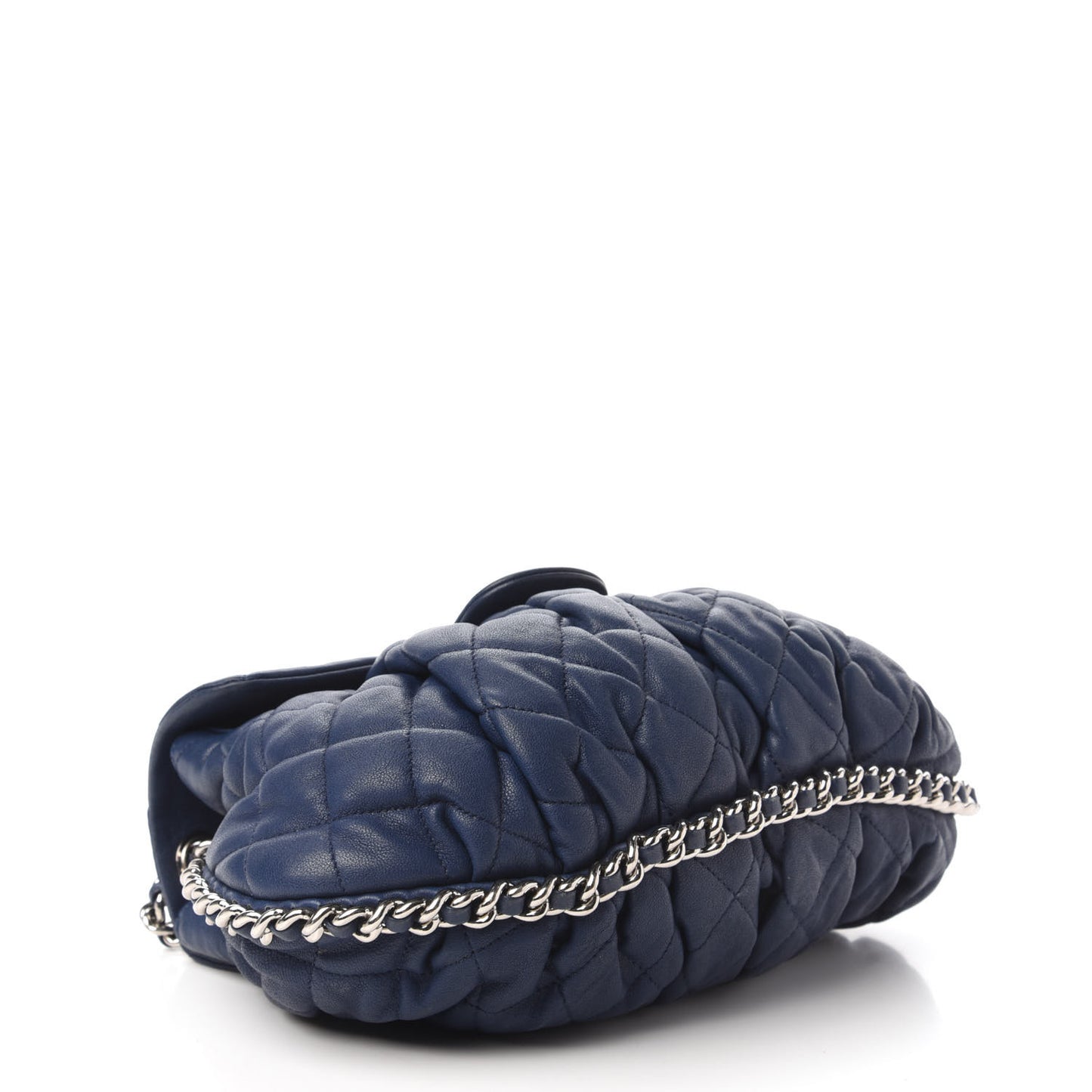 Washed Lambskin Quilted Medium Chain Around Messenger Blue