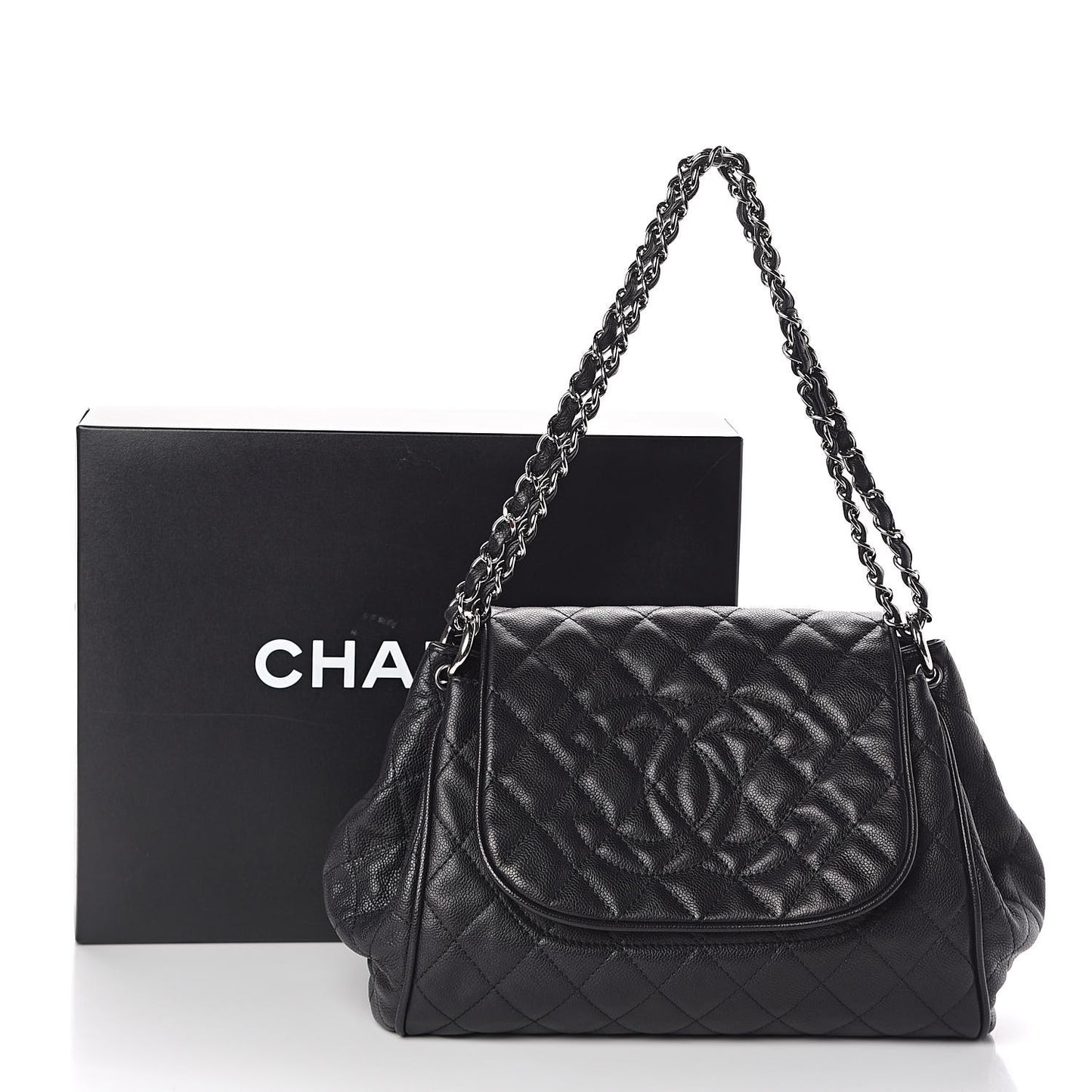 Caviar Quilted Timeless Accordion Flap Black