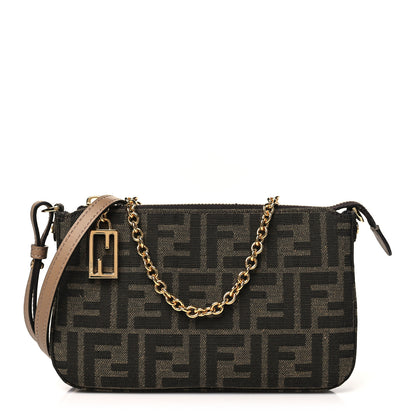 Fendi Fabric Jacquard Vitello Grace FF 1974 Baguette Pouch Tobacco Moro Sand 1 of 11