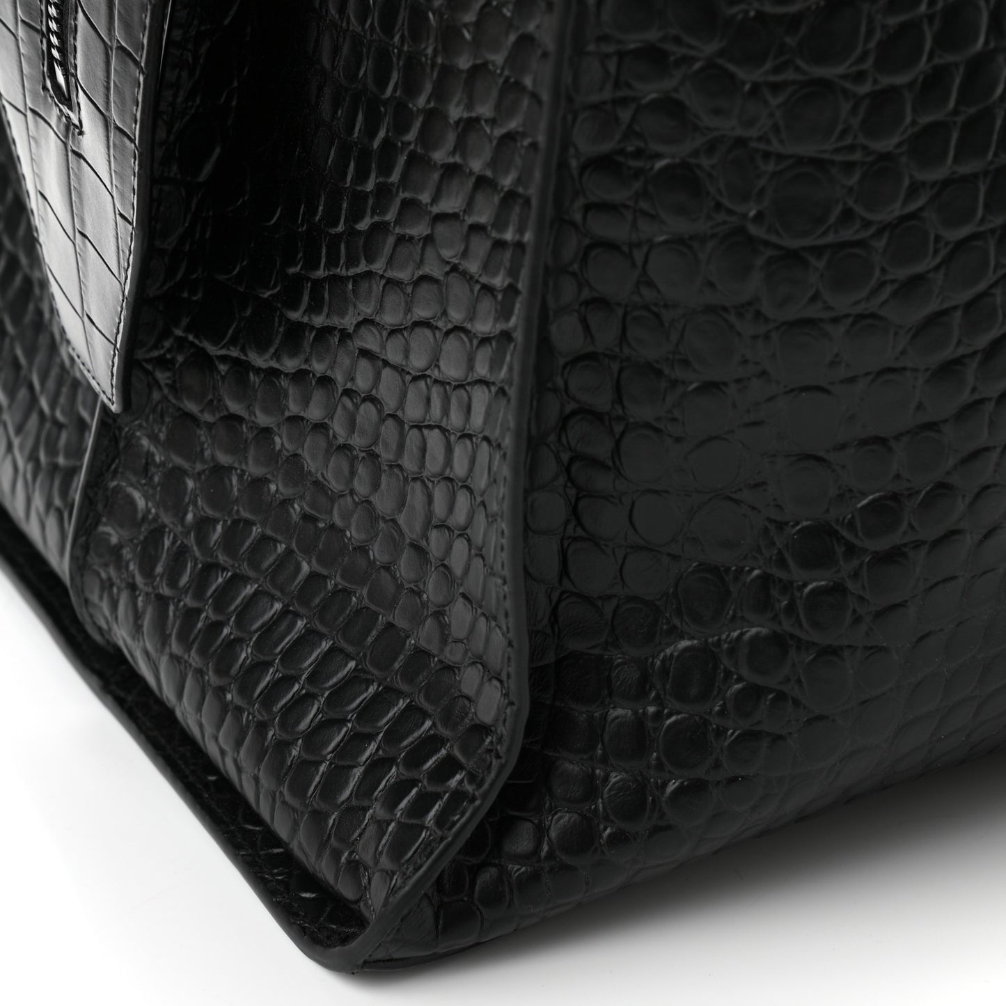 Semi Matte Calfskin Crocodile Embossed Neo Classic Black Hardware Large City Black