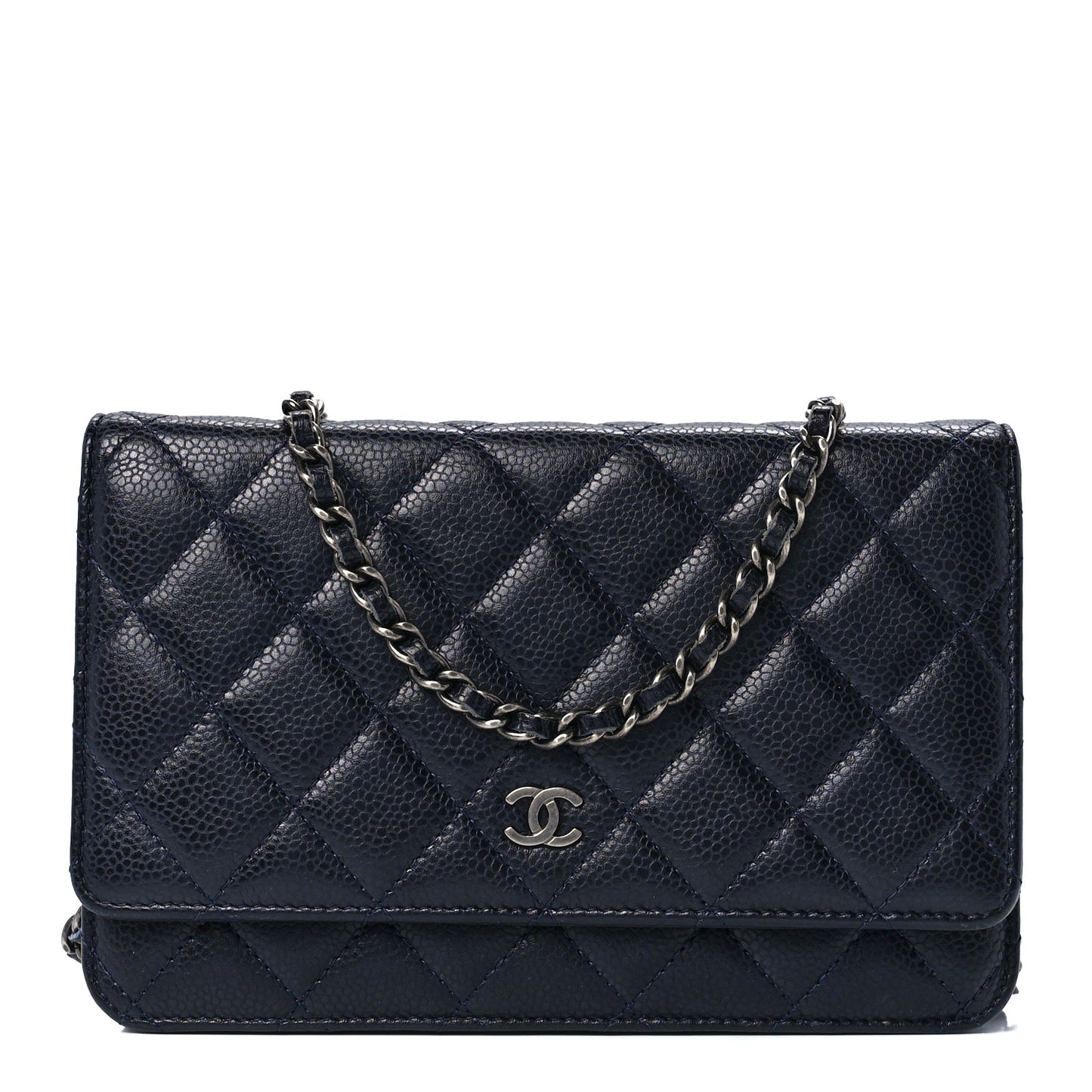 Caviar Quilted Wallet on Chain WOC Navy Blue