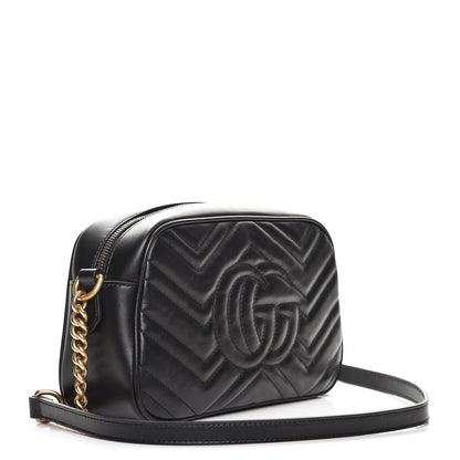 Gucci Calfskin Matelasse Small GG Marmont Chain Shoulder Bag Black 3 of 7