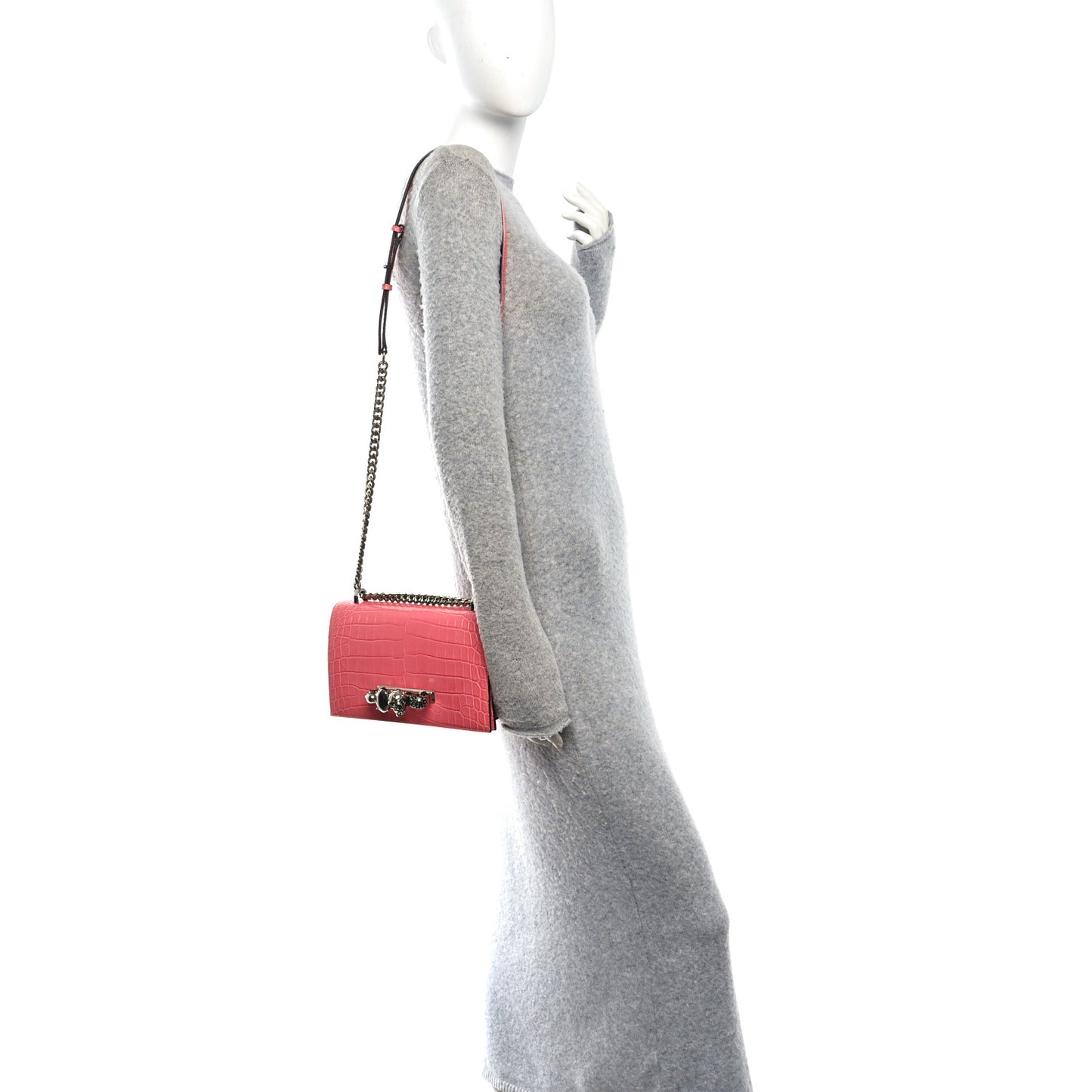 Shiny Crocodile Embossed Jeweled Satchel Pink