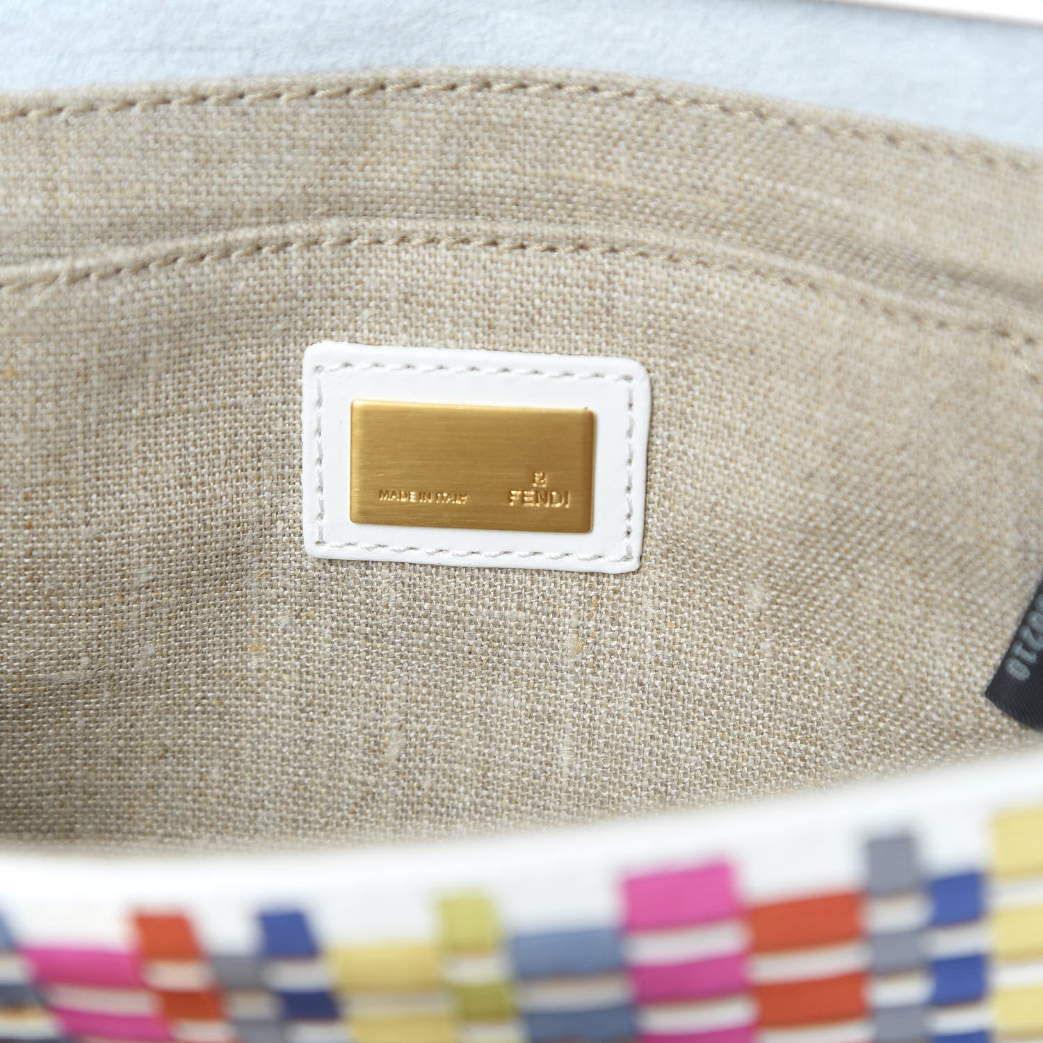 Fendi Fabric Calfskin Woven Crossbody White Multicolor 6 of 12