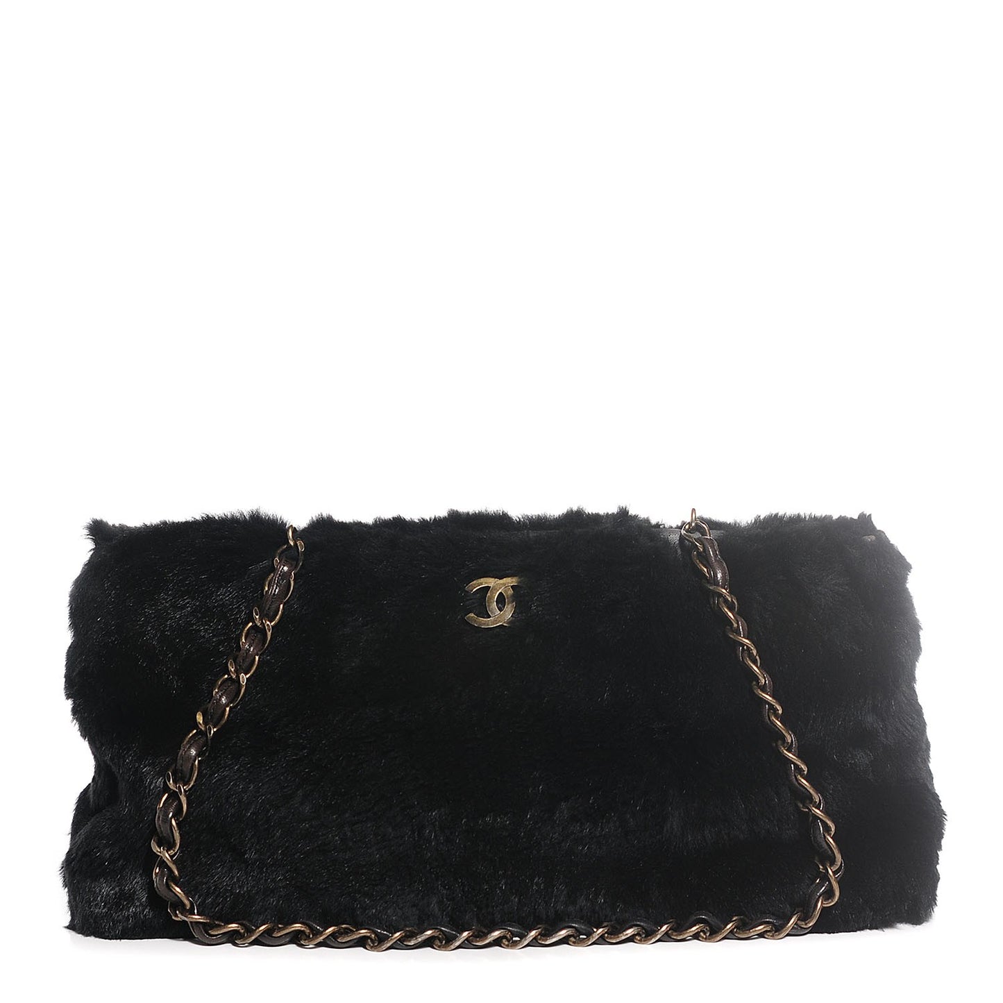 Rabbit Fur Shoulder Bag Black