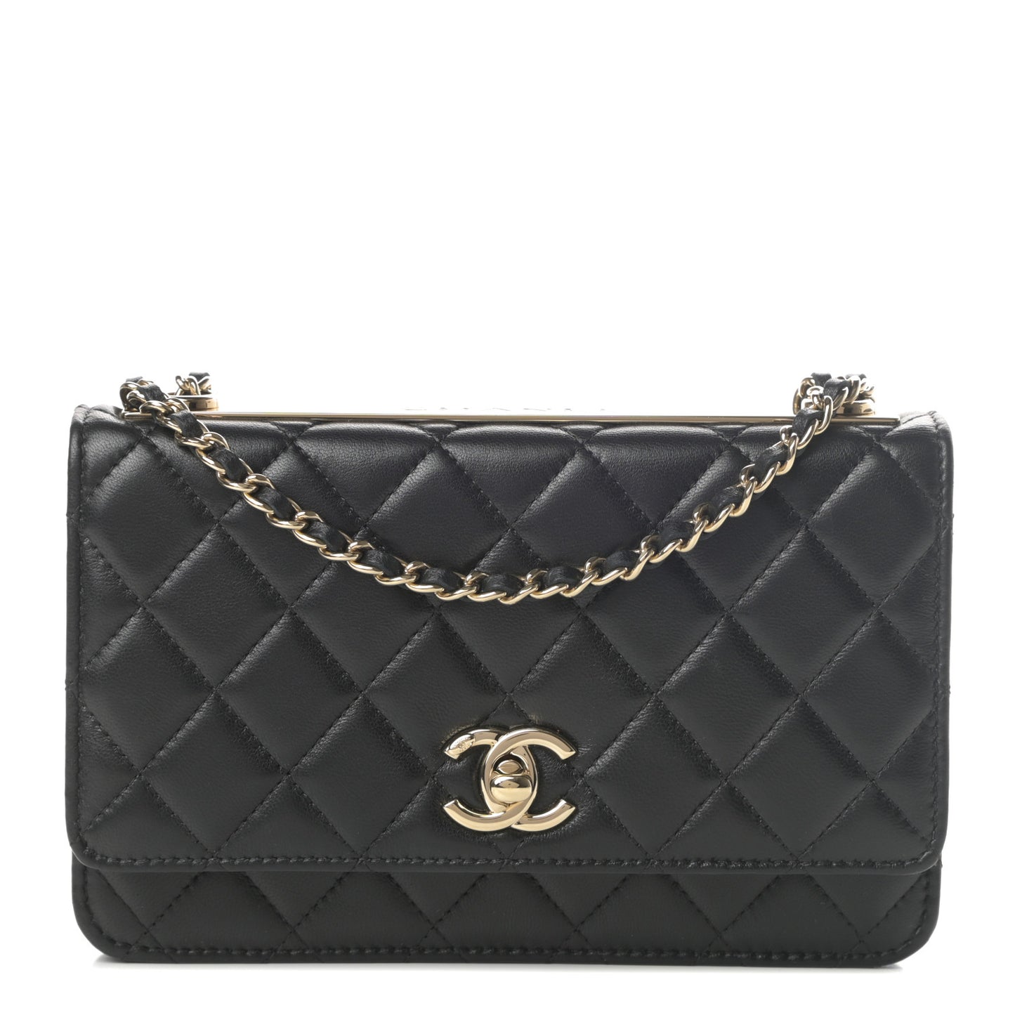 Lambskin Quilted Trendy CC Wallet On Chain WOC Black