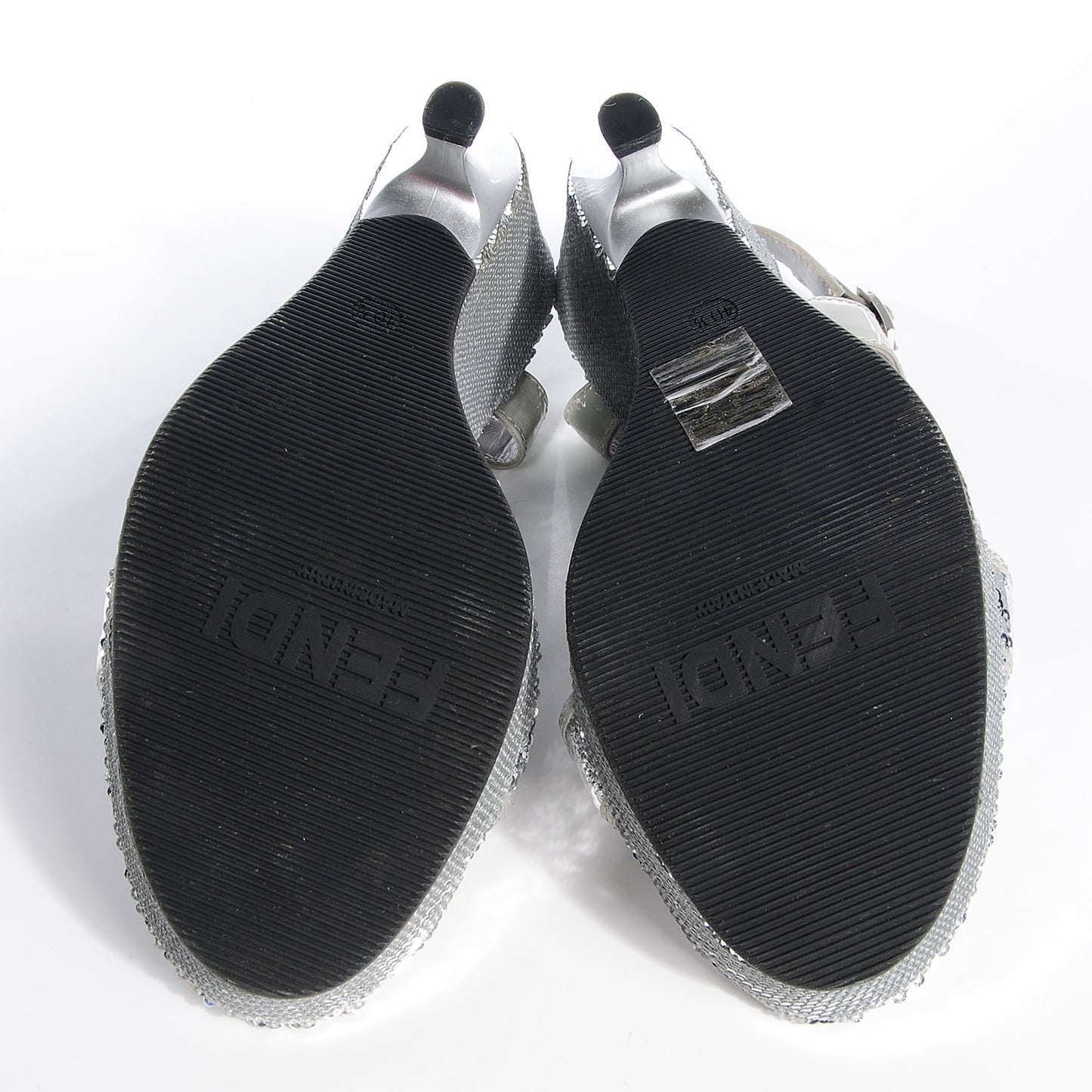 Sequin Wedge Platform Sandals Silver 40.5