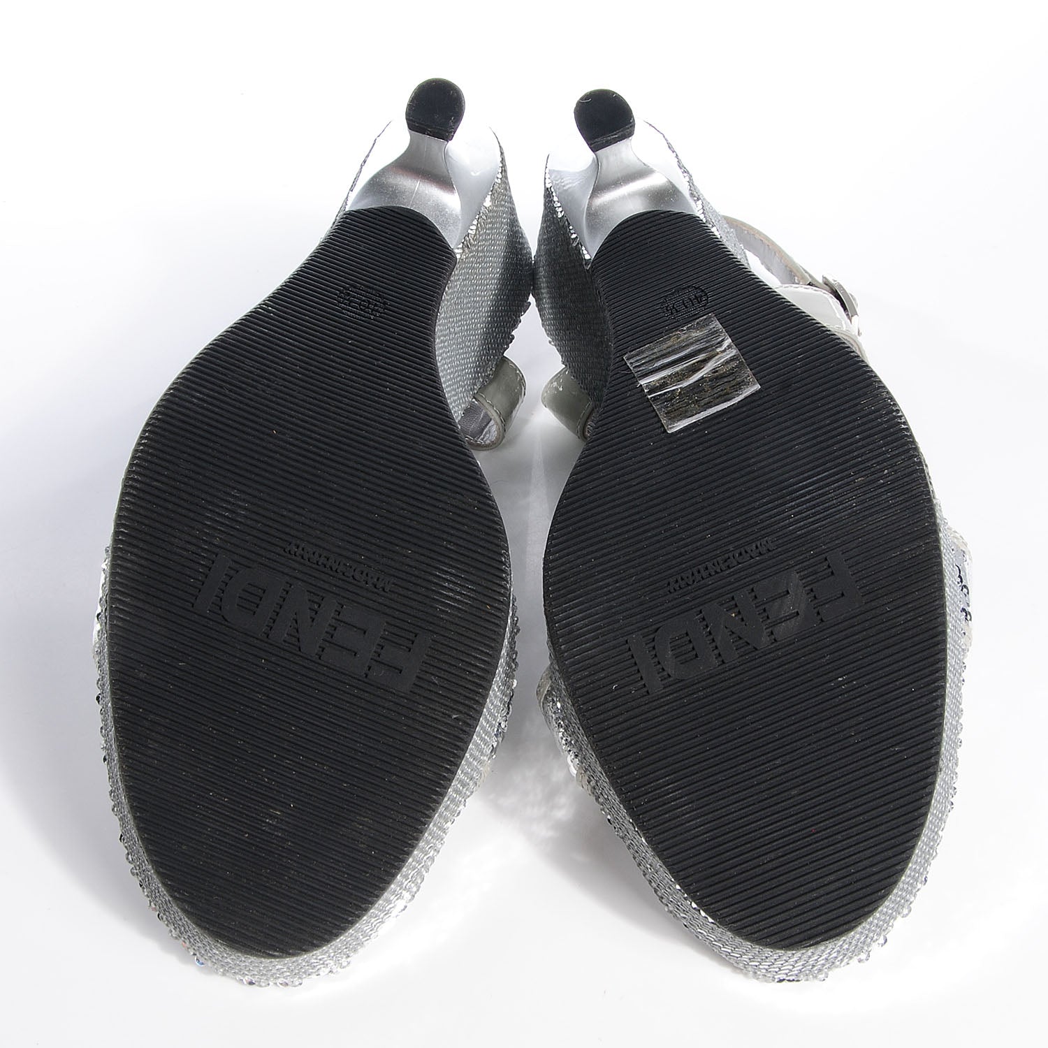 Fendi Sequin Wedge Platform Sandals Silver 40.5 6 of 7