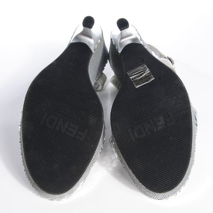 Fendi Sequin Wedge Platform Sandals Silver 40.5 6 of 7