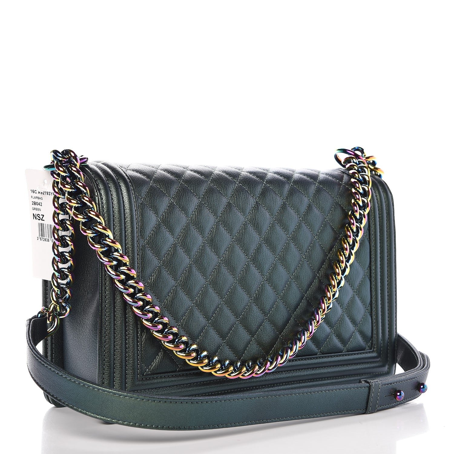 Chanel Iridescent Goatskin Quilted New Medium Boy Flap Green 4 of 9