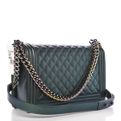 Chanel Iridescent Goatskin Quilted New Medium Boy Flap Green 4 of 9