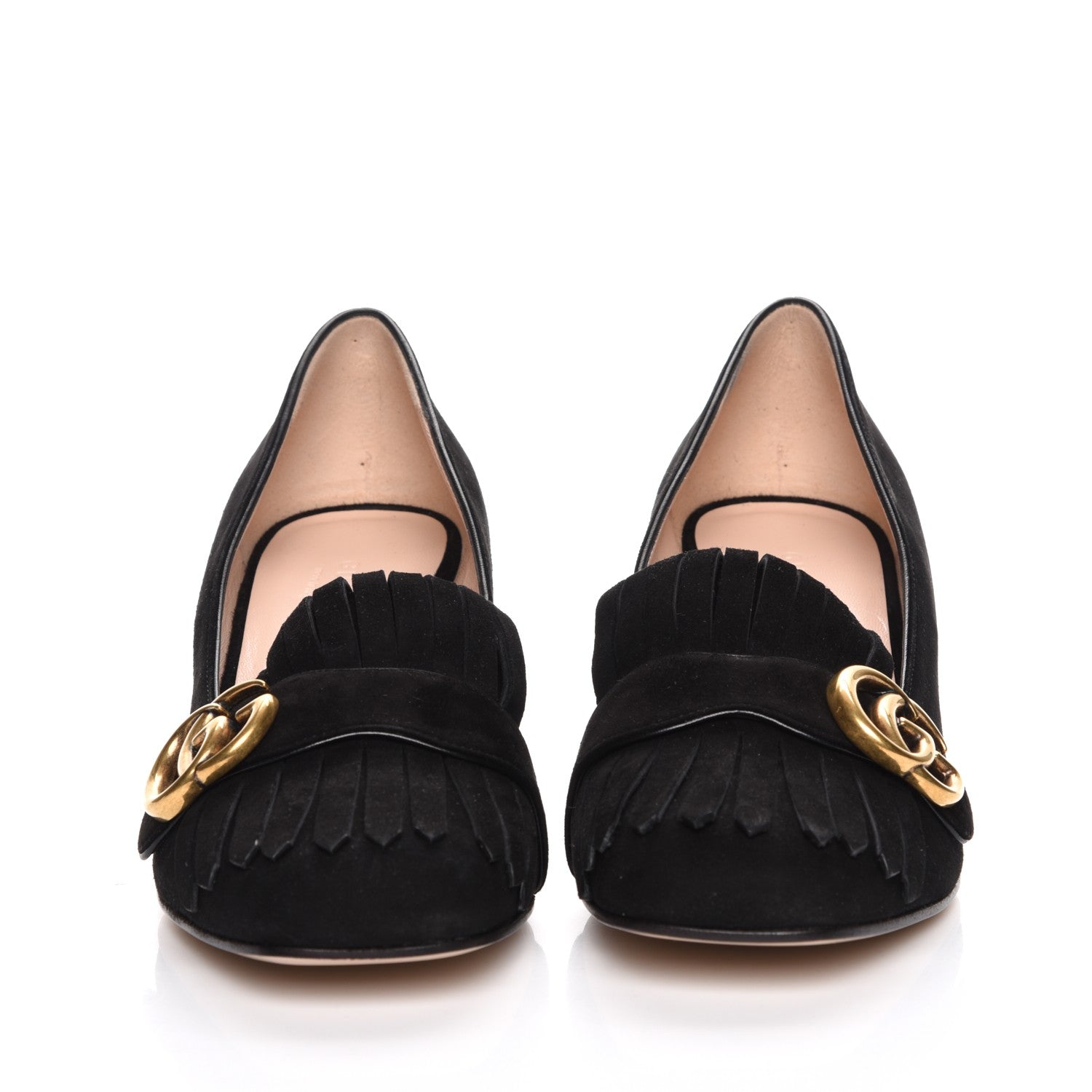 Gucci Kid Scamosciato GG Marmont Fringe 50mm Loafer Pumps 38.5 Black 2 of 8