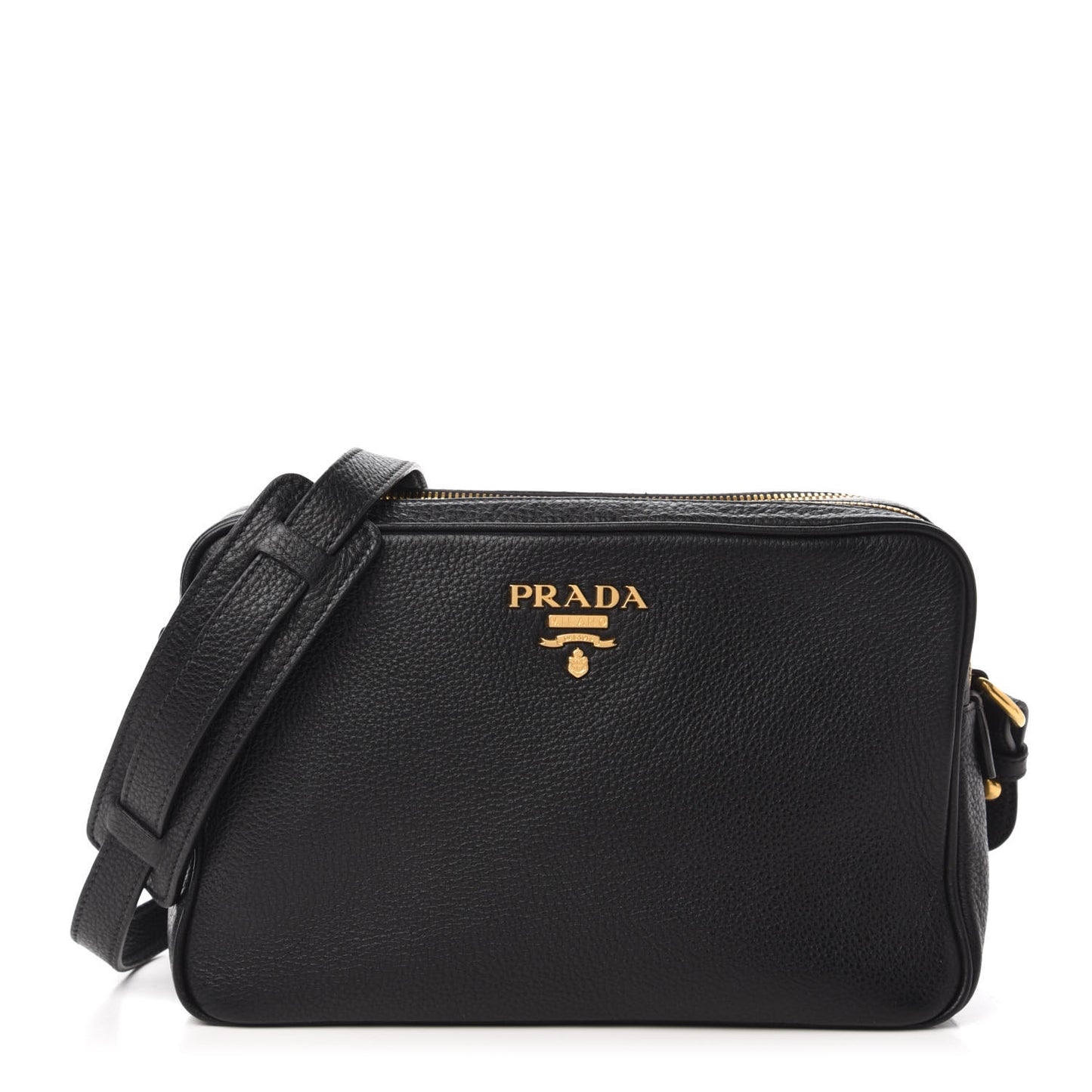 Vitello Daino Medium Double Zip Shoulder Bag Black