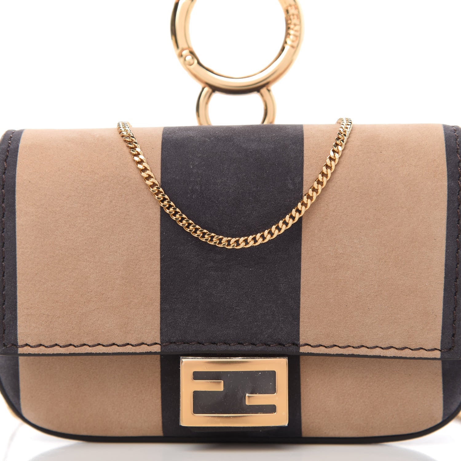 Fendi Nubuck Pequin Nano Baguette Charm Tobacco Moro Ebano 9 of 10