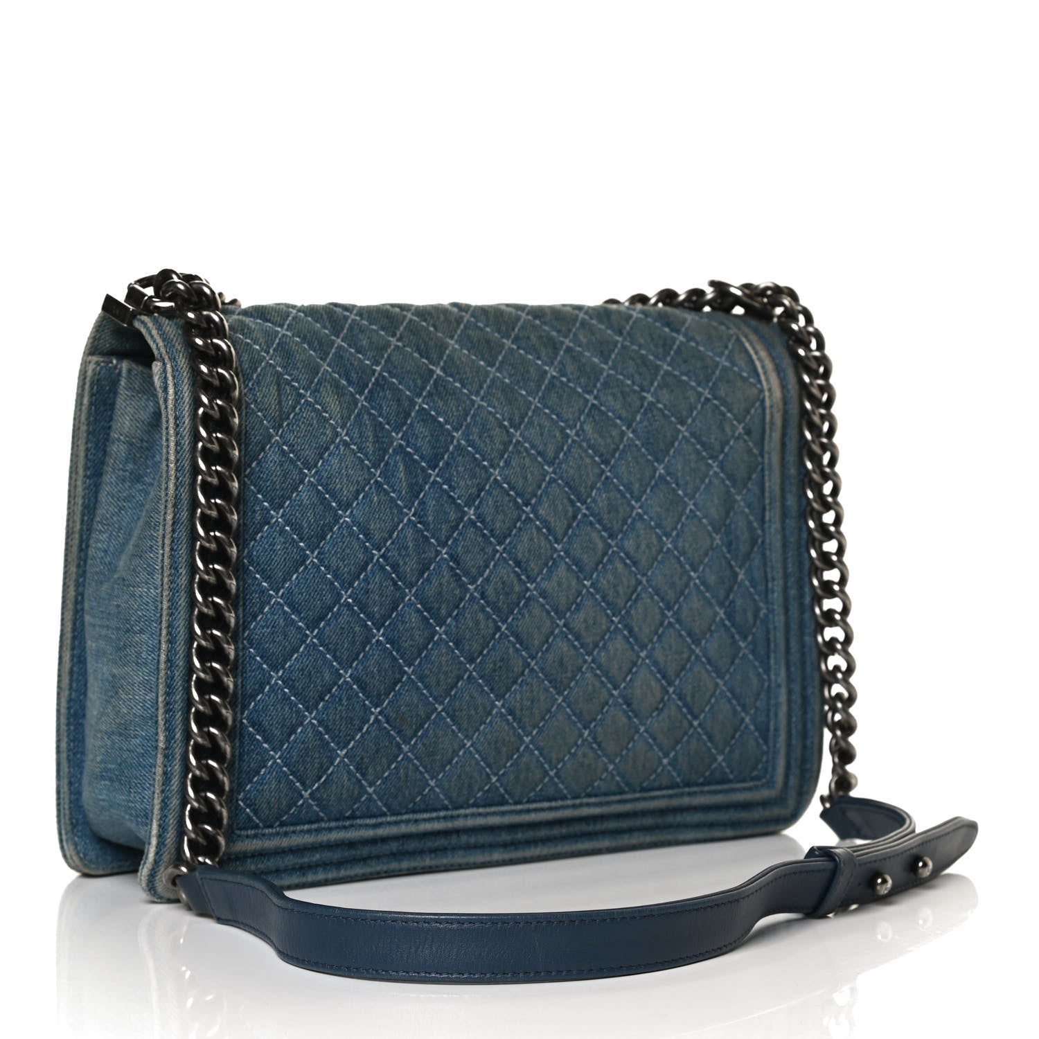 Chanel Denim Quilted Large Boy Flap Blue 2 of 9