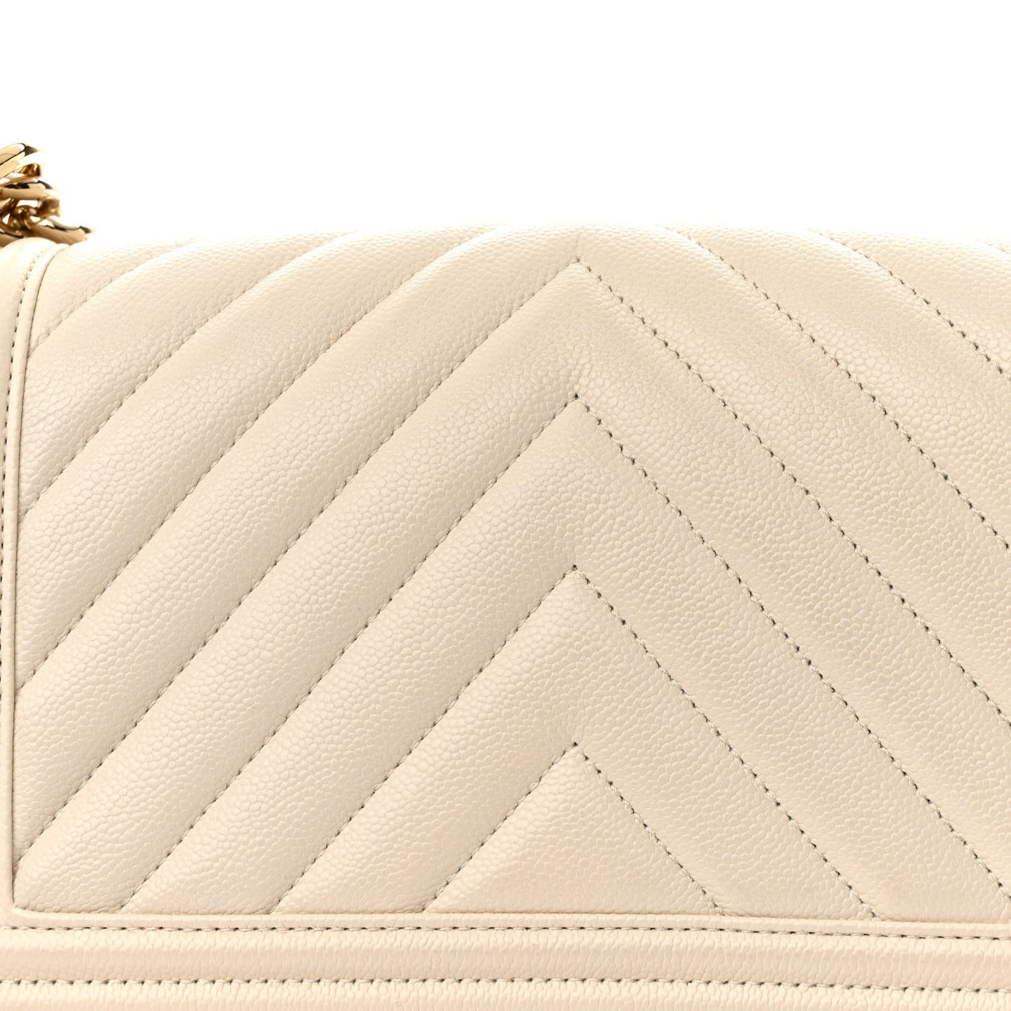 Caviar Chevron Quilted Medium Boy Flap White