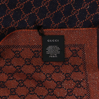 Gucci Wool Lame Jacquard GG Monogram Stenlux Scarf Midnight Blue Light Brown 4 of 4