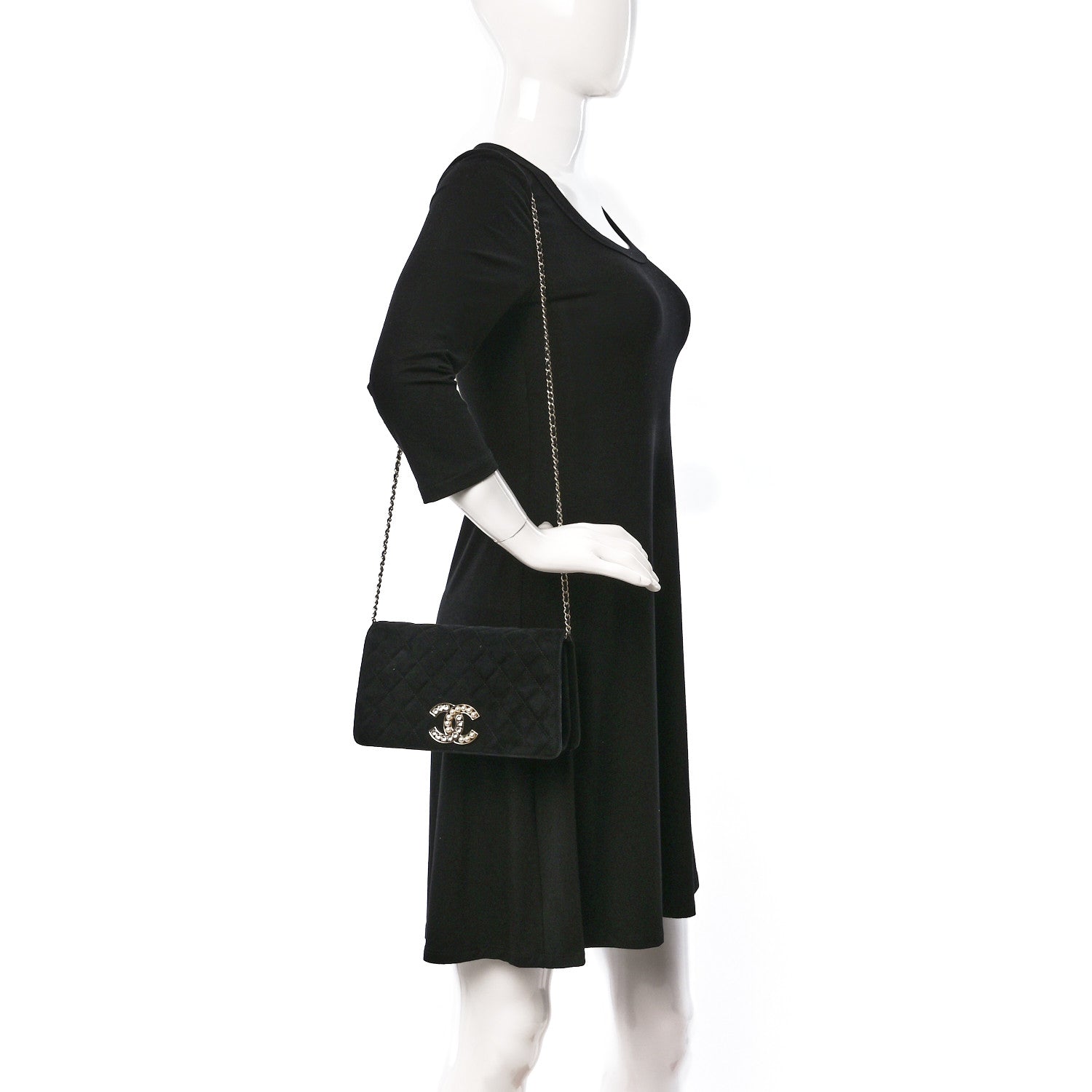 Chanel Suede Quilted Crystal Pearl CC Flap Black 2 of 9