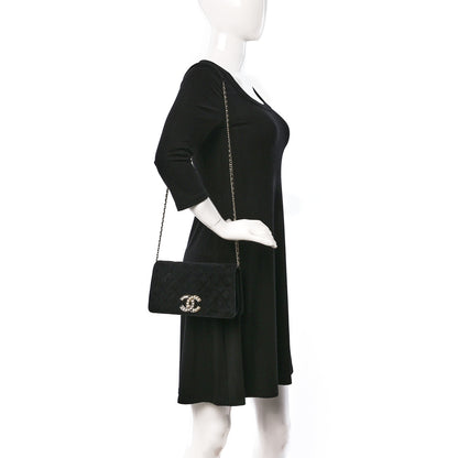 Chanel Suede Quilted Crystal Pearl CC Flap Black 2 of 9