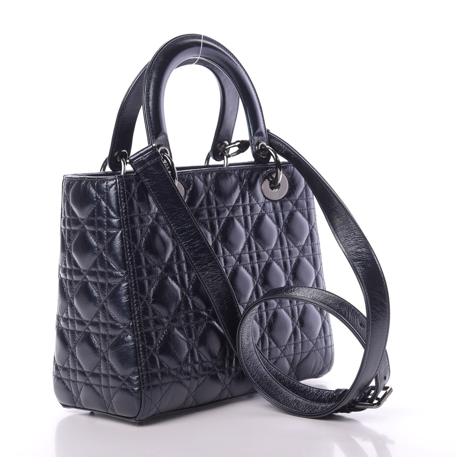 Christian Dior Metallic Lambskin Cannage Medium Lady Dior Navy Blue 3 of 11