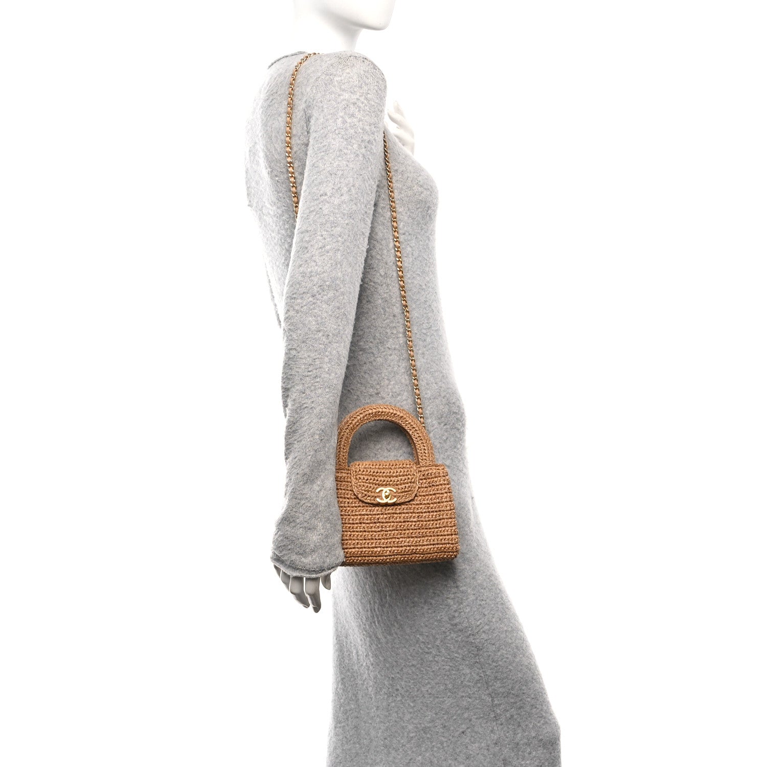 Chanel Braided Raffia Nano Kelly Flap Bag Dark Beige 2 of 11