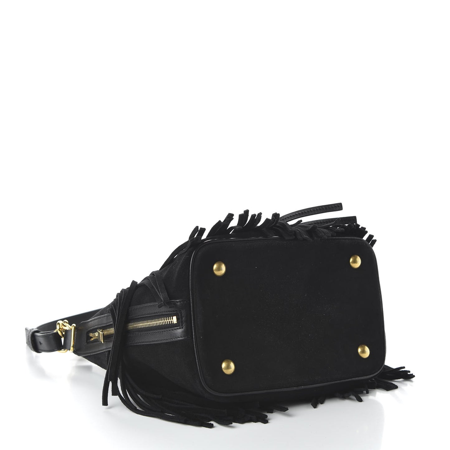Suede Calfskin Small Emmanuelle Fringe Bucket Bag Black