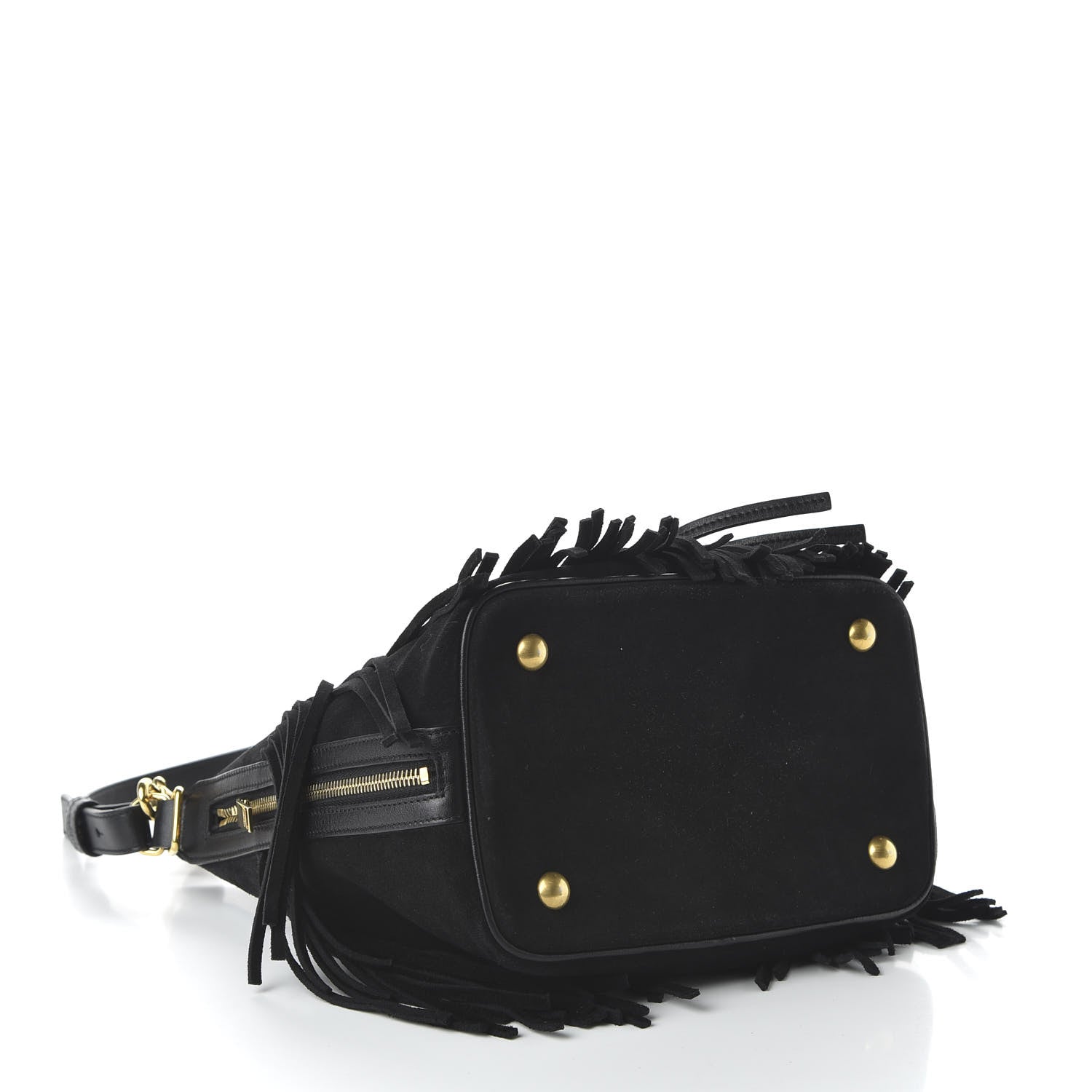 Saint Laurent Suede Calfskin Small Emmanuelle Fringe Bucket Bag Black 5 of 10