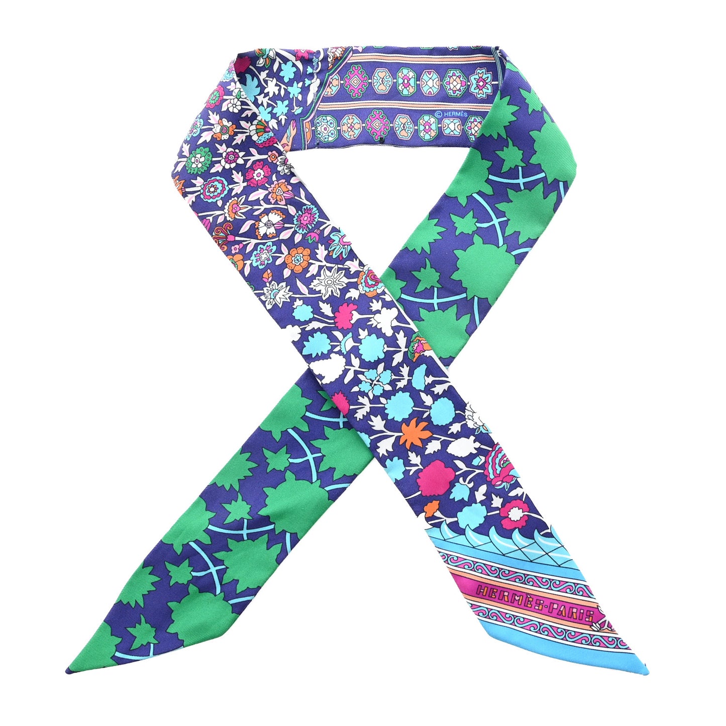 Silk Tapis Persans Twilly Vert Bleu Fuchsia