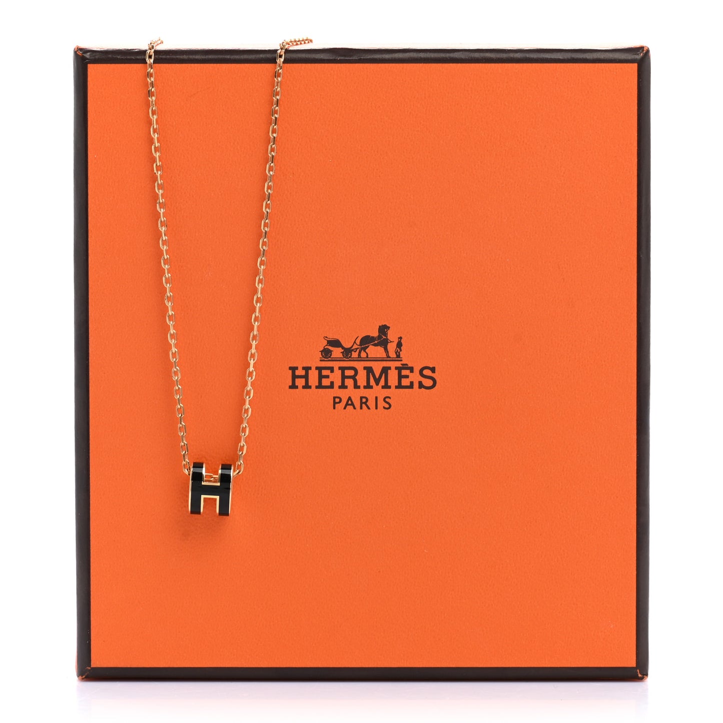 Lacquered Gold Mini Pop H Pendant Necklace Black