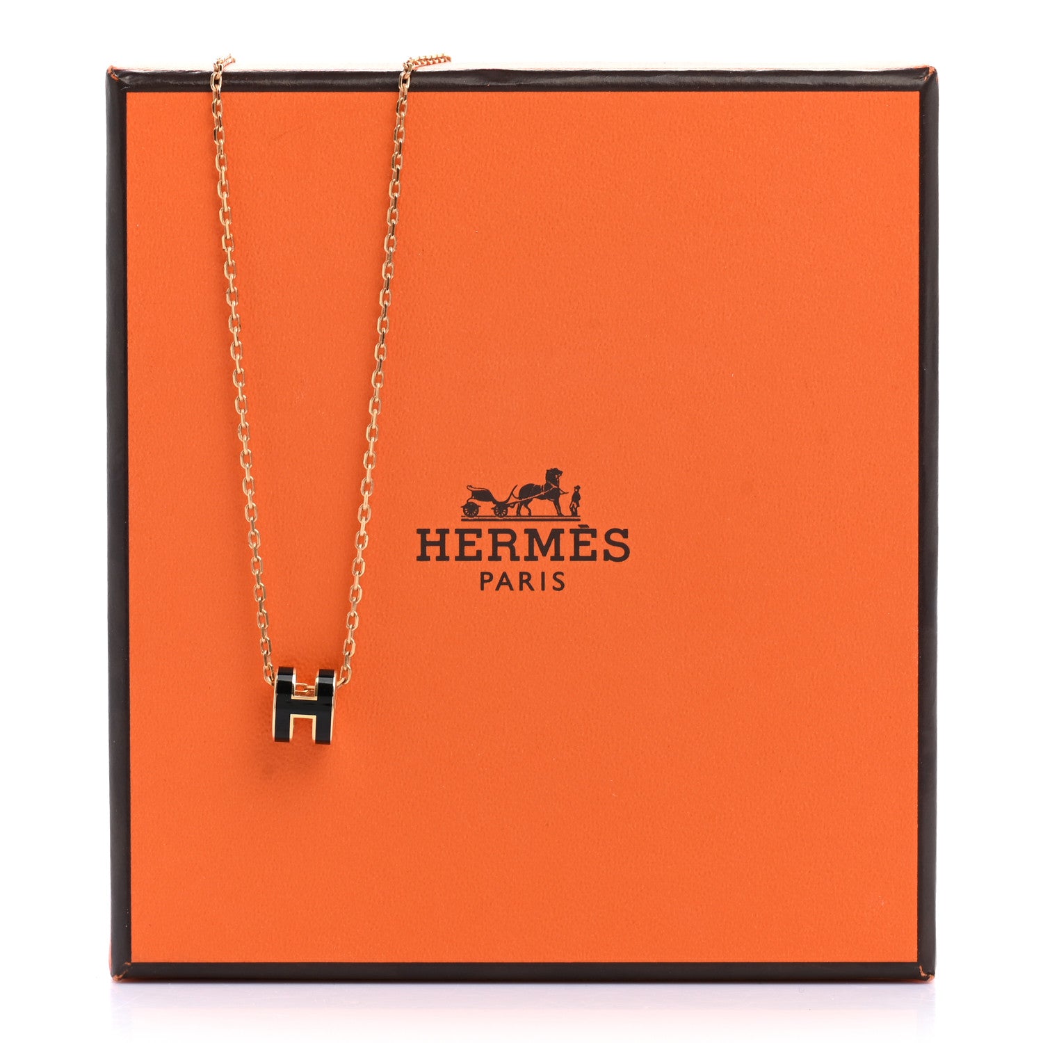 Hermes Lacquered Gold Mini Pop H Pendant Necklace Black 8 of 8