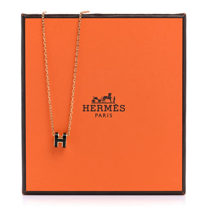 Hermes Lacquered Gold Mini Pop H Pendant Necklace Black 8 of 8