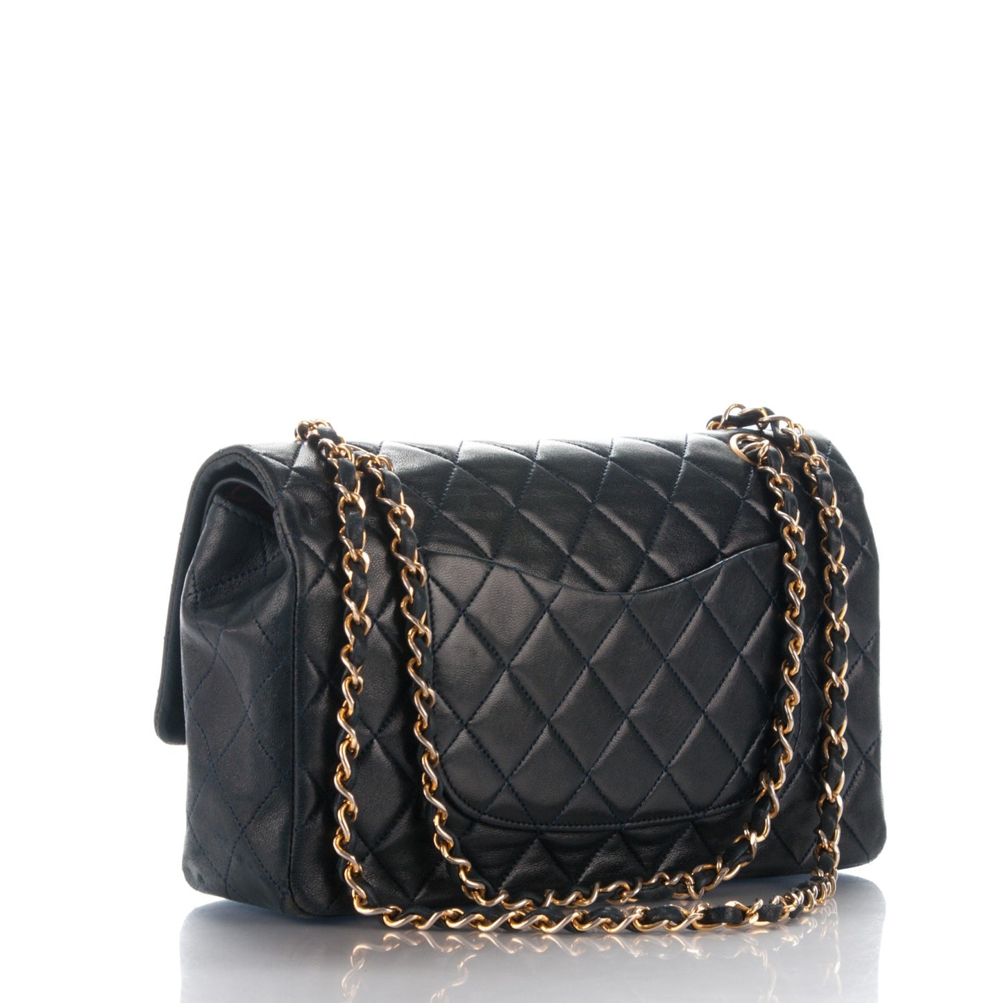Lambskin Quilted Medium Double Flap Navy