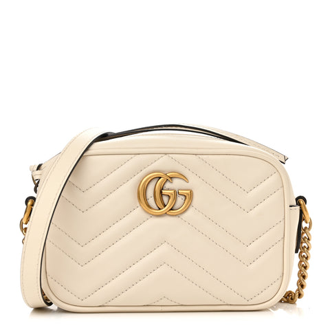 Calfskin Matelasse Mini GG Marmont Chain Shoulder Bag White