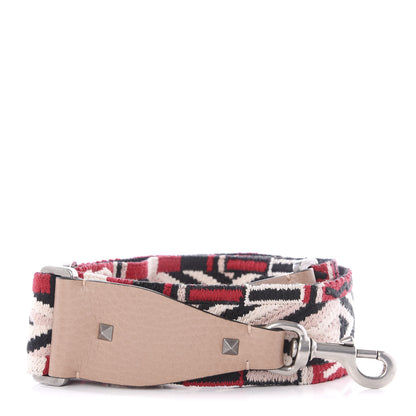 Valentino Garavani Canvas Geometric Embroidered Rockstud Guitar Strap Soft Noisette Multicolor 1 of 3