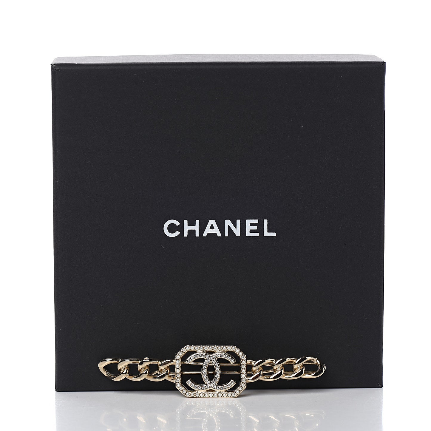 Crystal Chain CC Vendome Hair Clip Barrette Gold