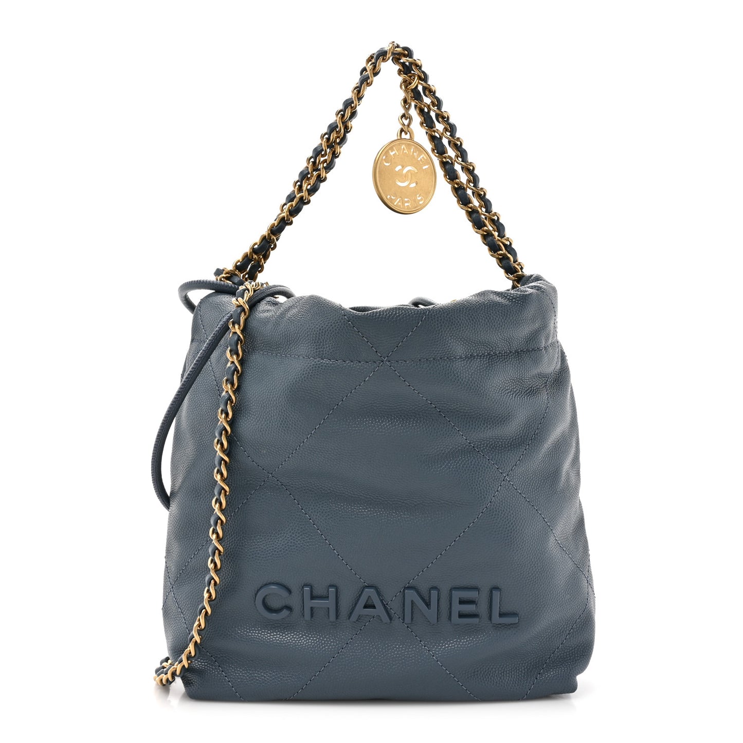 Shiny Caviar Quilted Monochrome Mini Chanel 22 Blue